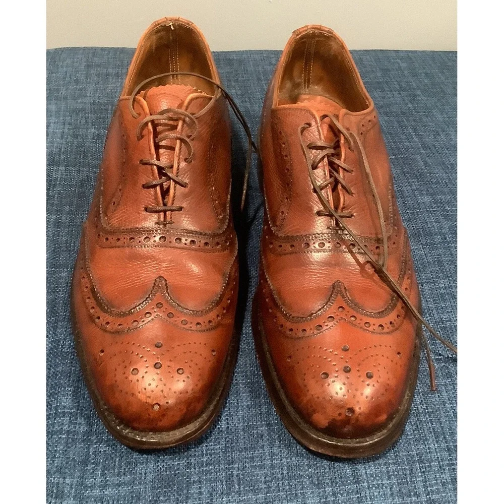 BARRIE LTD HANDCRAFTED ENGLAND MADE BRITISH TAN TOOLED CAP TOE OXFORD SHOES 9
